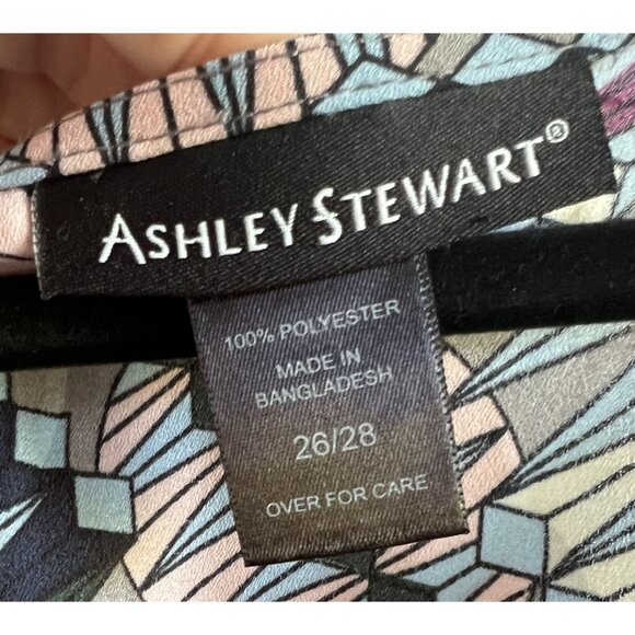 Ashley Stewart Geometric Print Poncho Top 26/28 Multicolor Keyhole Back PlusSize - Picture 5 of 8